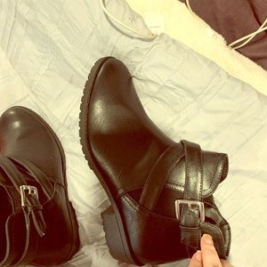 Black leather ankle boots